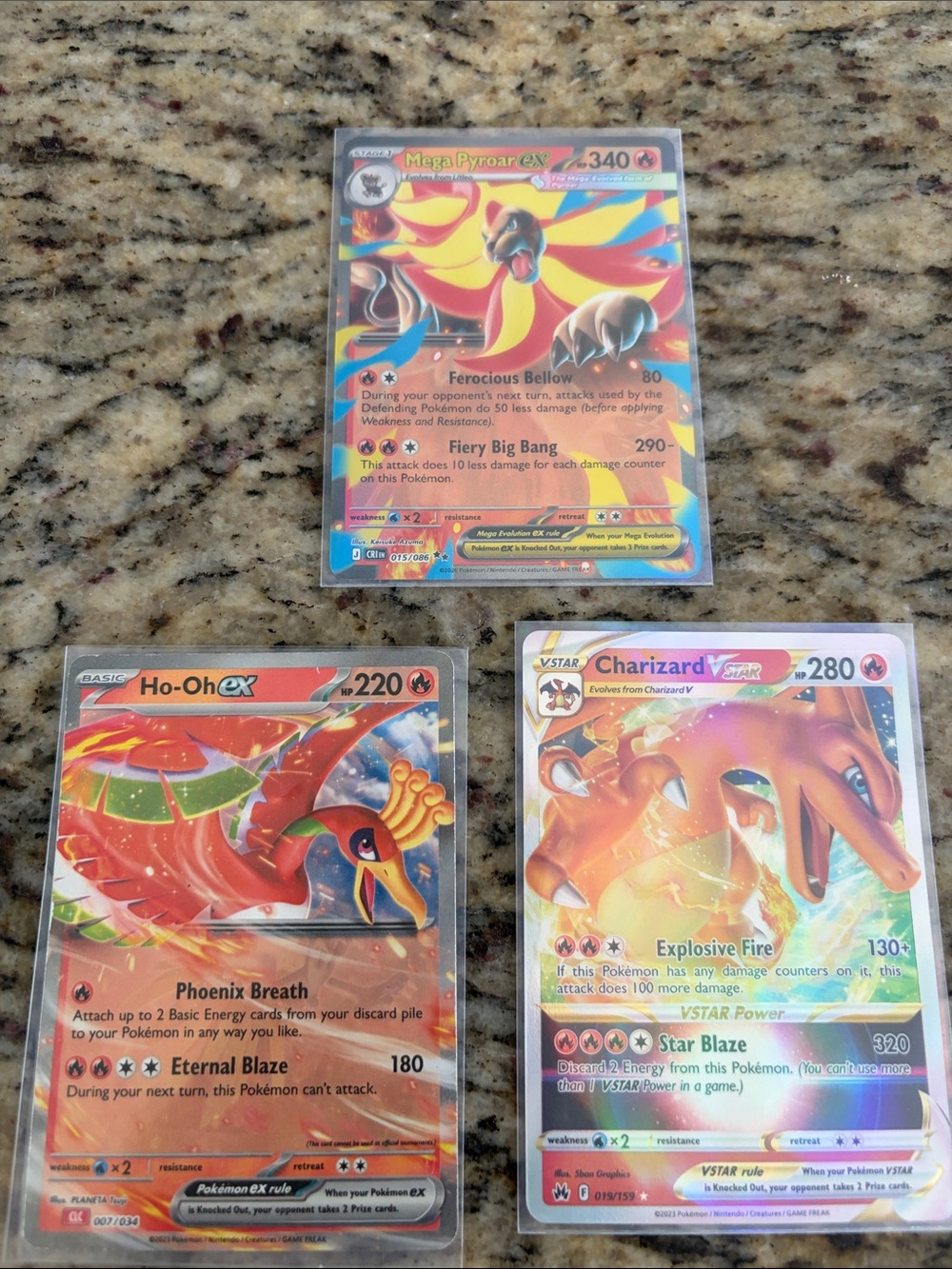 Pokemon Holo Charizard VSTAR & Ho-Oh ex Mega Pyroar GX Trio - Red Orange Yellow